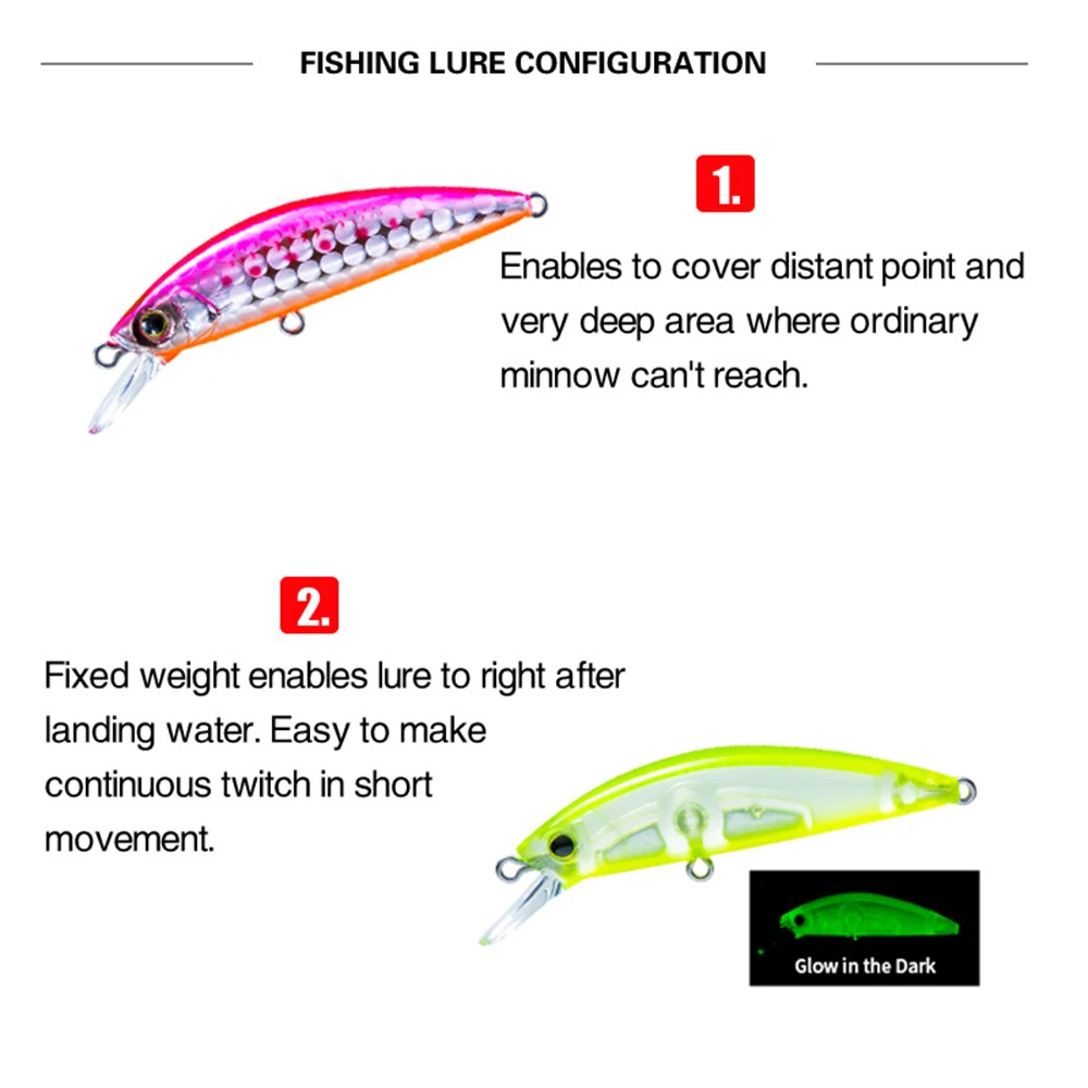 5cm 6g Fishing Lure Hardcore LG Heavy Minnow 50S Wobbler Sinking Jerkbait Swimbait Artificial Hard Bait Trout Bait Bass Bait