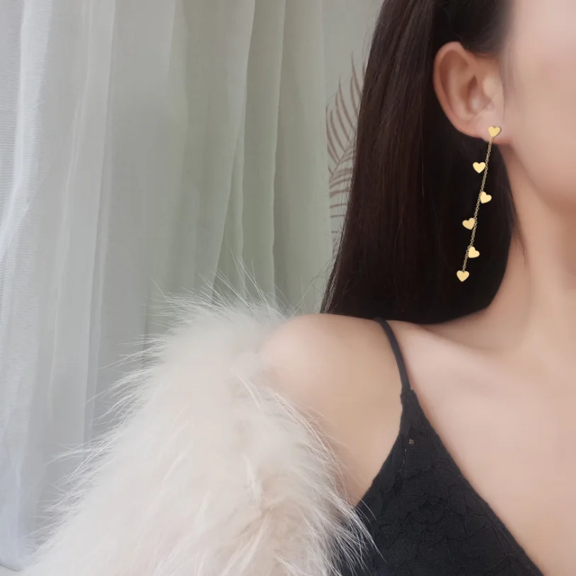 316L Stainless Steel New Fashion Upscale Jewelry Sweet Cute Long Tassel Dangle Love Heart Drop Earrings For Women Couples Gift