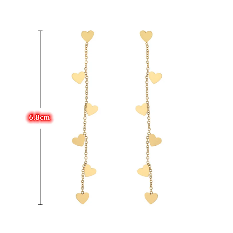 316L Stainless Steel New Fashion Upscale Jewelry Sweet Cute Long Tassel Dangle Love Heart Drop Earrings For Women Couples Gift