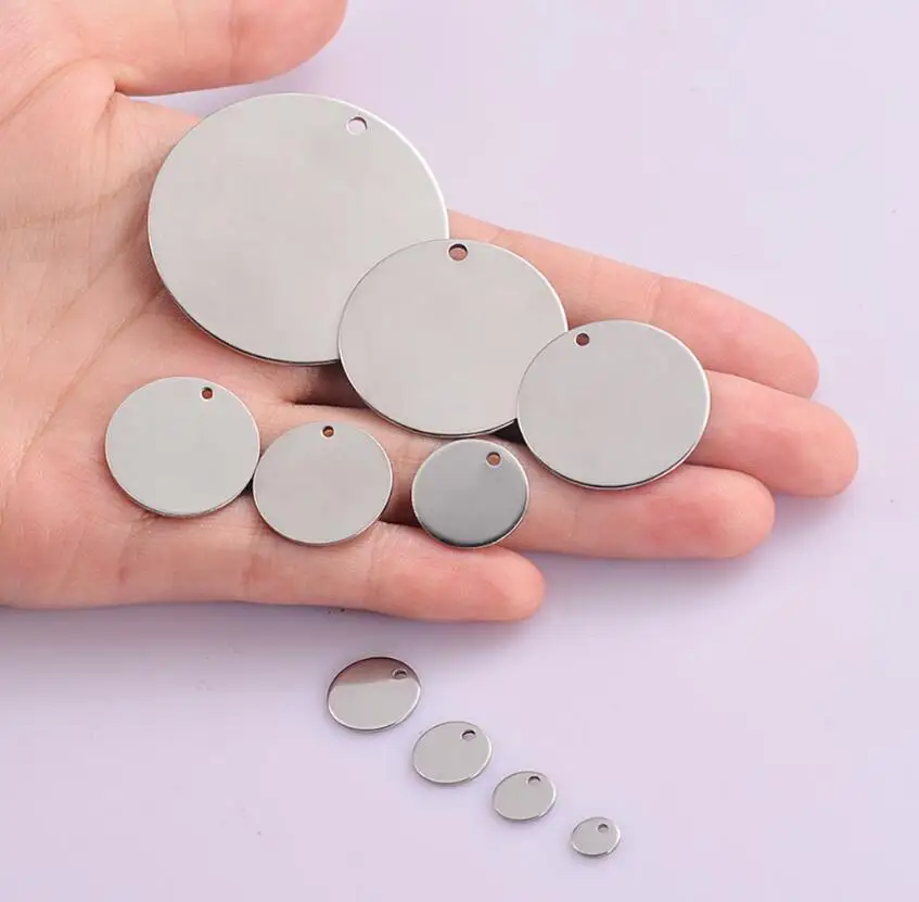 20pcs Wholesale 6-35mm Stainless Steel Charms Round Dog Tag Pendants Stamping Blanks For Necklaces DIY Jewelry Making