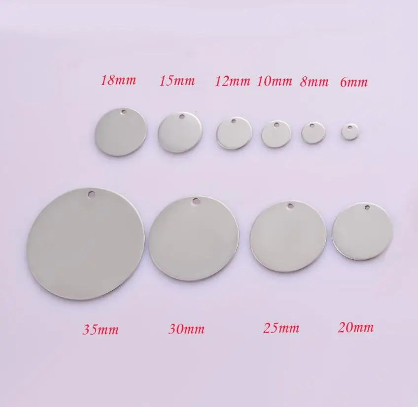 20pcs Wholesale 6-35mm Stainless Steel Charms Round Dog Tag Pendants Stamping Blanks For Necklaces DIY Jewelry Making