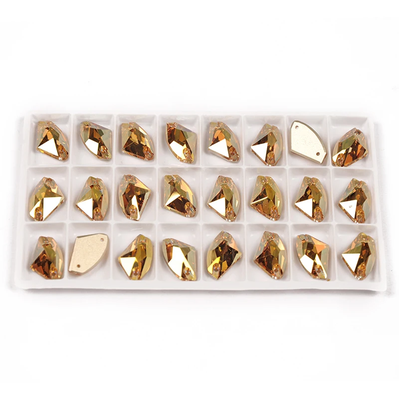 YANRUO 3256 All Sizes Metallic Sunshine Galactic Sewn Rhinestones Glass Strass Gold Stones Flat Back Crystals For Decoration