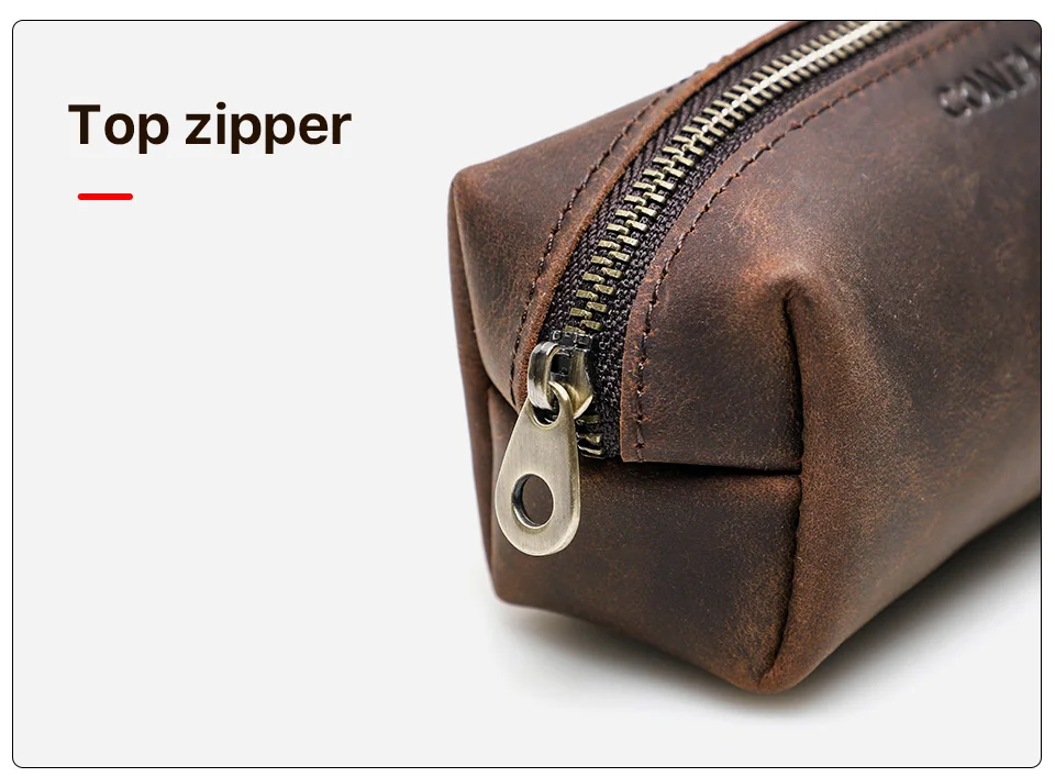 CONTACT'S FAMILY Vintage Genuine Leather Pencil Cases For Girls Boys Storage Pens Pouch Holder School Stationery Bags