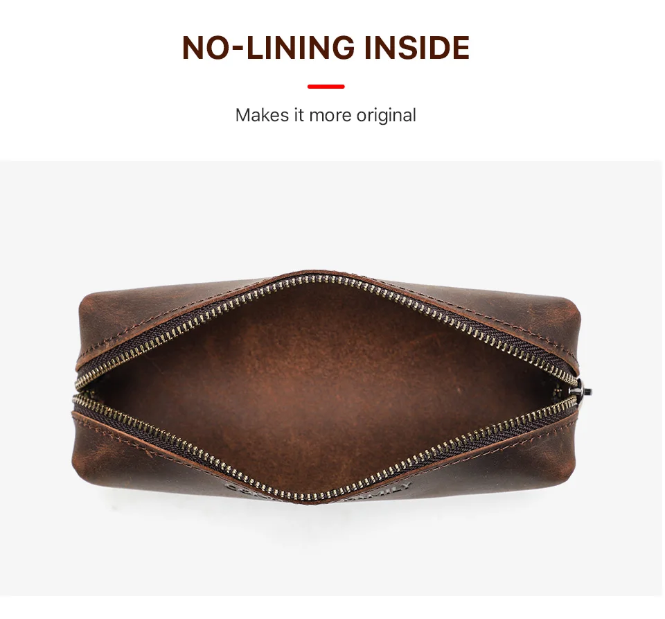 CONTACT'S FAMILY Vintage Genuine Leather Pencil Cases For Girls Boys Storage Pens Pouch Holder School Stationery Bags