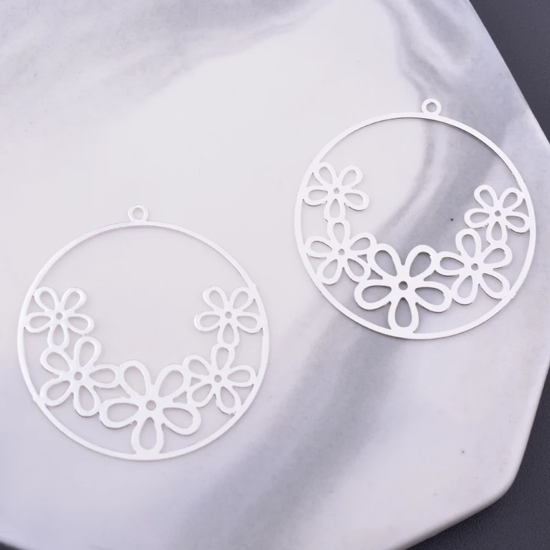 6pcs Diy Jewelry Light gold color Round Flower Charms Thin Pendant Silver Plated Earring Findings