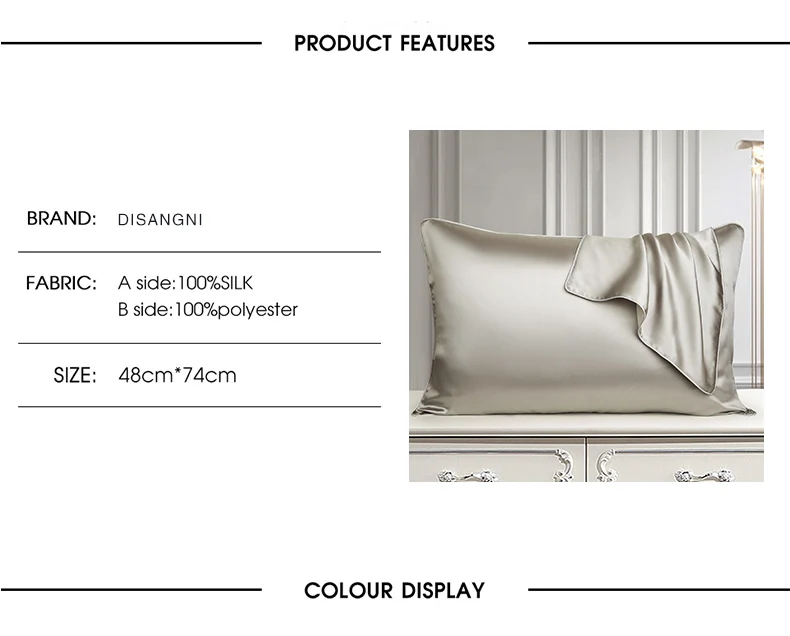 DISANGNI 100% Pure Mulberry Silk Pillowcase for Hair and Skin, Natural Double-Sided Silk Pillow Cover, Soft and Breathable, 1 Pi