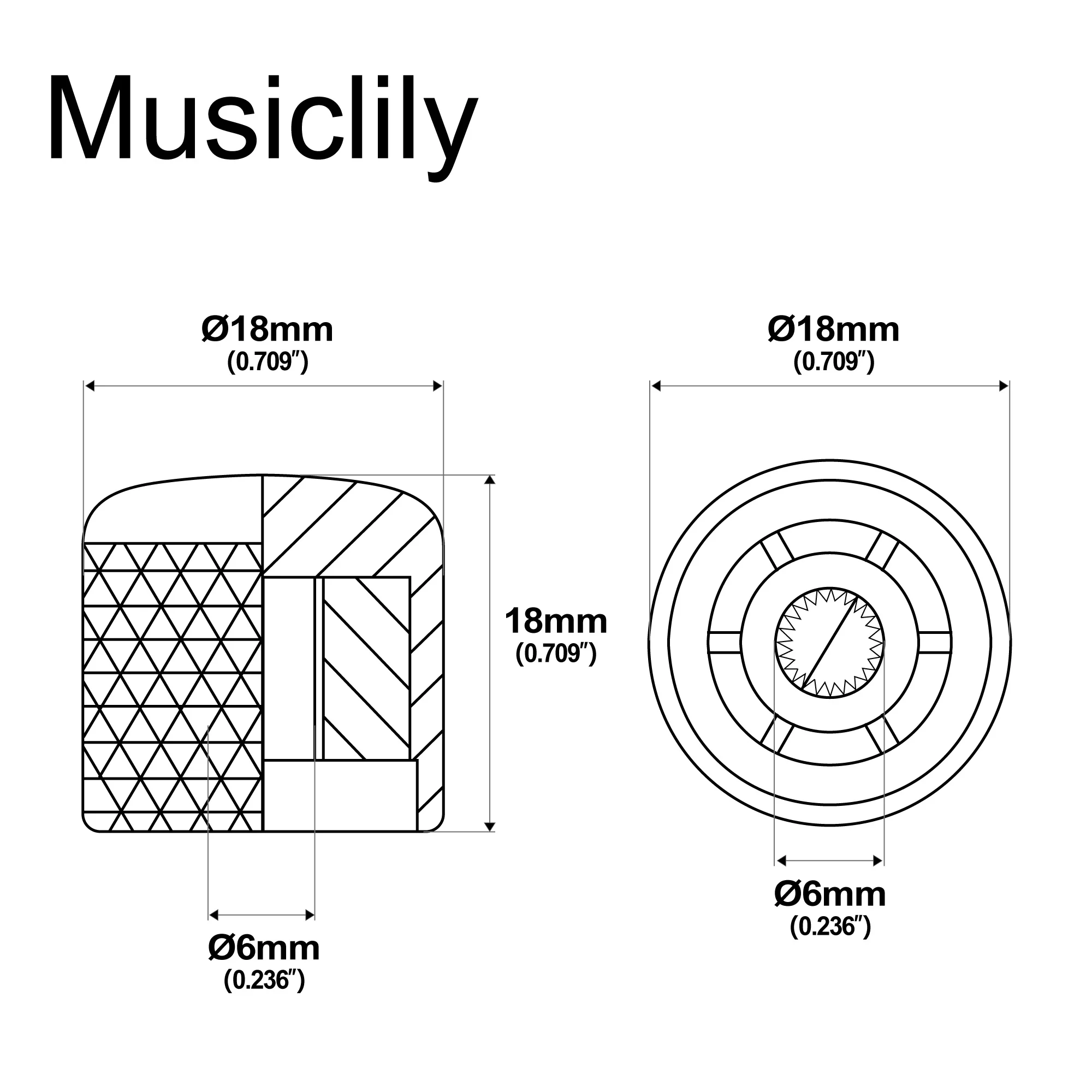 Musiclily Pro Fine 24 Splines Steel Dome Push-on Control Knob 18mm for USA Made Guitar Bass Potentiometers (Set of 2)