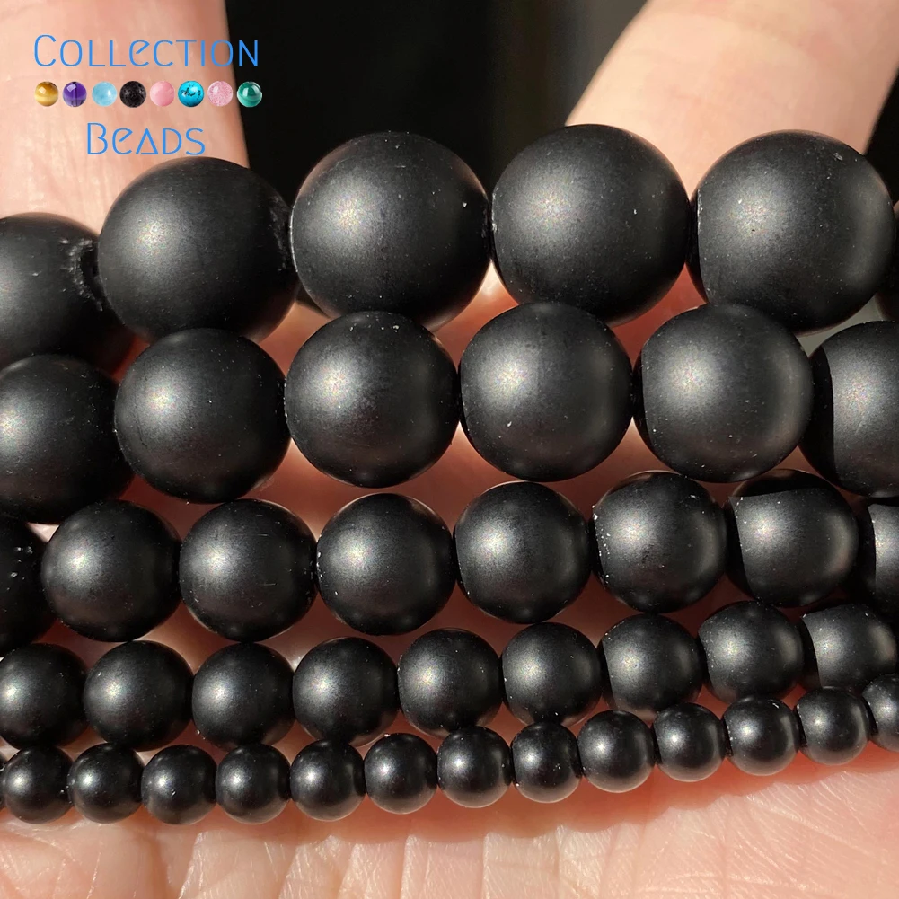 Natural Dull Polished Black Agates Onyx Stone Spacer Round Bead For Jewelry Making 4-12 MM DIY Bracelets Accessories Wholesale