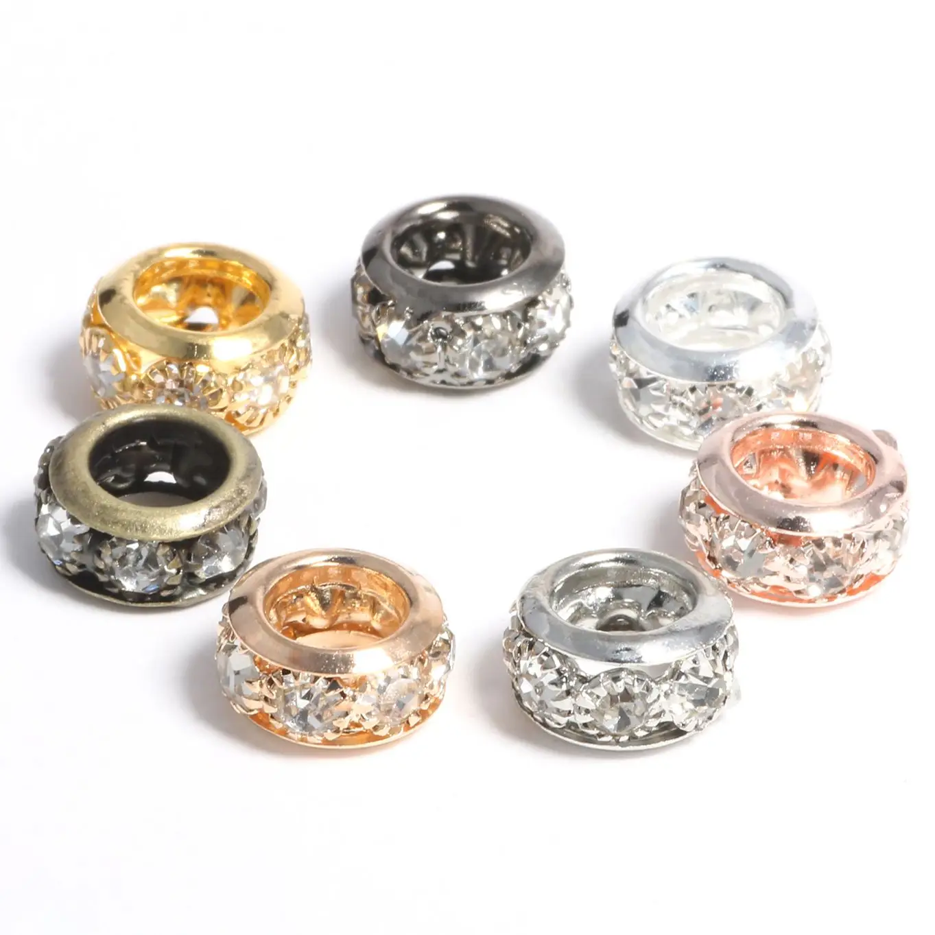 8mm 10mm 12mm Big Hole Rhinestone Crystal Rondelle Beads Copper Spacer Charms Beads for Jewelry Making DIY Bracelet Accessories