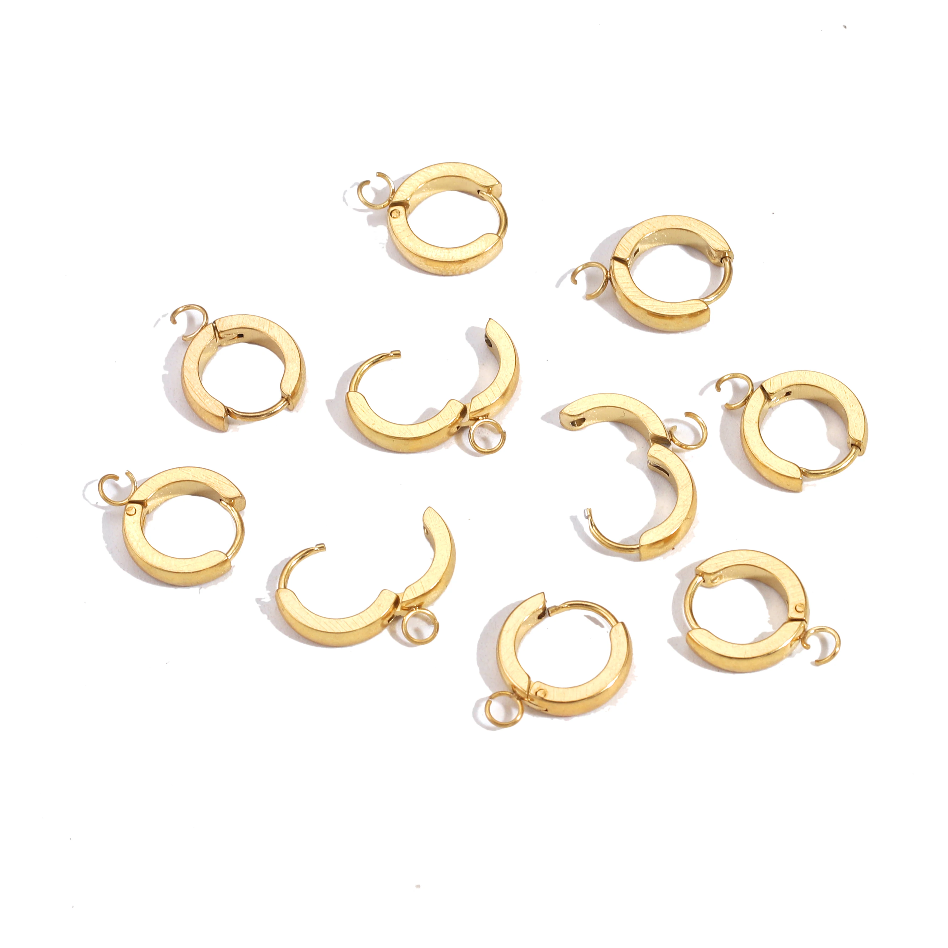 10pcs Stainless Steel Gold Earring Hooks with Loop Round Ear Post with Open Jump Ring for DIY Jewelry Components Wholesale
