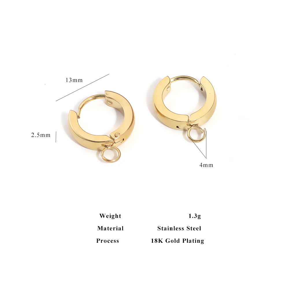 10pcs Stainless Steel Gold Earring Hooks with Loop Round Ear Post with Open Jump Ring for DIY Jewelry Components Wholesale