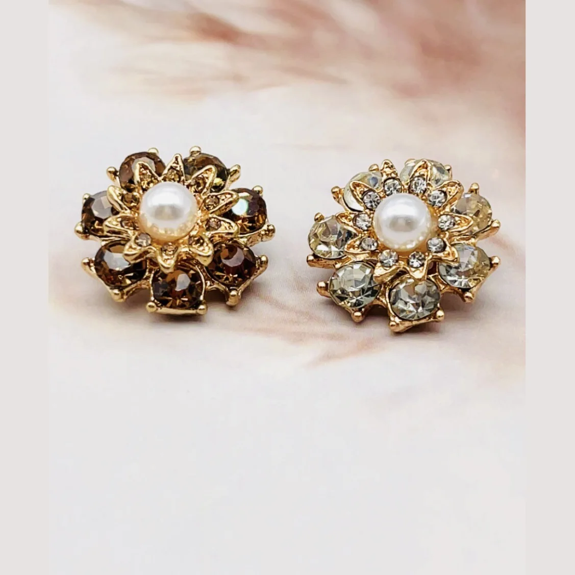 6PCS Fashion Metal Buttons For Clothing Rhinestone Alloy Pearl Exquisite Flower Button Sewing Handwork Clothes Accessories