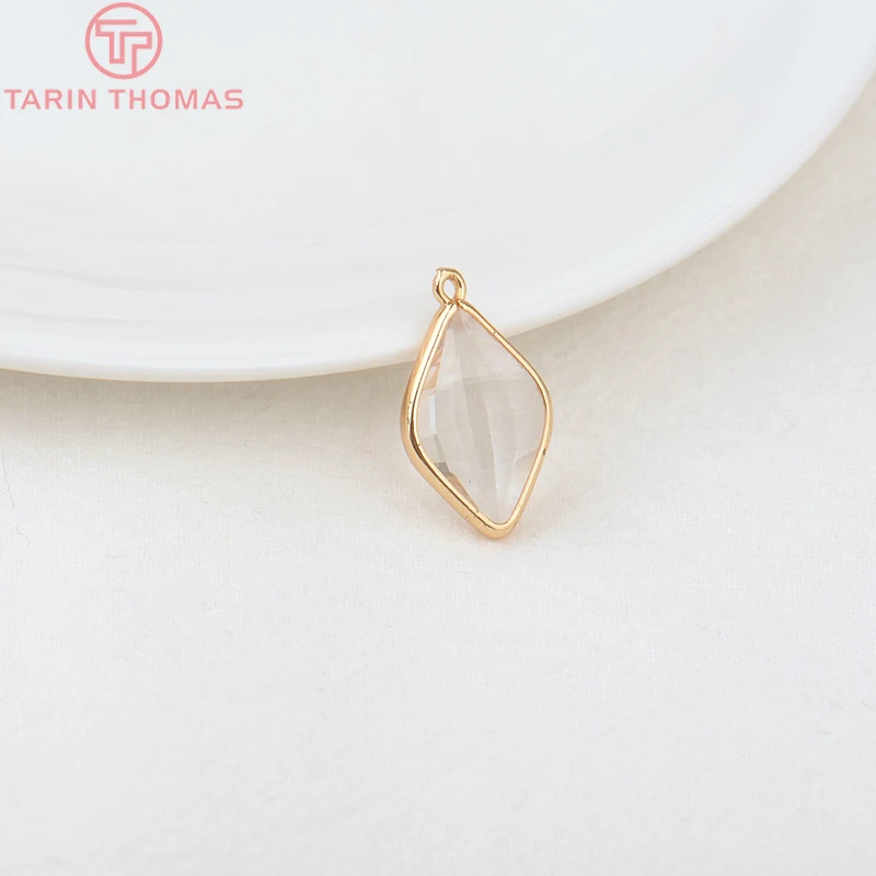 (1082)6PCS 24K Champagne Gold Color Brass with Glass Irregular Connector Charms High Quality Jewelry Making Findings Accessories