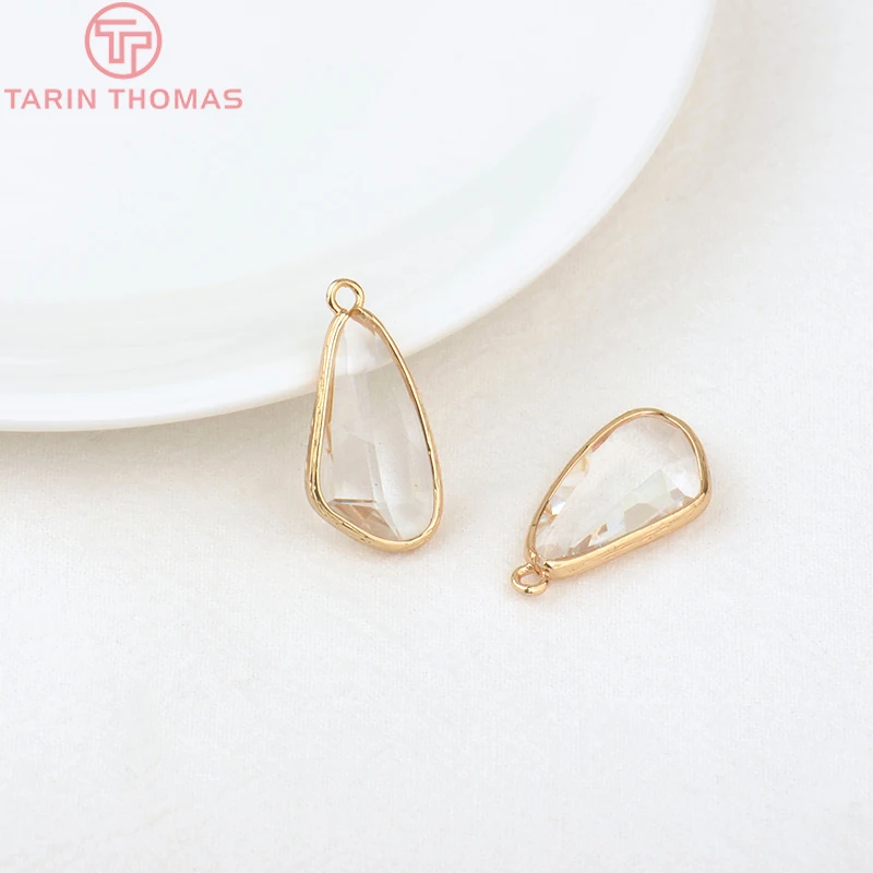 (1082)6PCS 24K Champagne Gold Color Brass with Glass Irregular Connector Charms High Quality Jewelry Making Findings Accessories