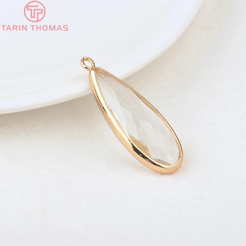 (1082)6PCS 24K Champagne Gold Color Brass with Glass Irregular Connector Charms High Quality Jewelry Making Findings Accessories