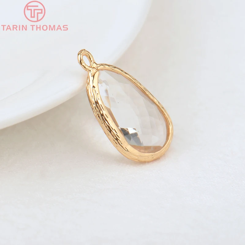 (1082)6PCS 24K Champagne Gold Color Brass with Glass Irregular Connector Charms High Quality Jewelry Making Findings Accessories
