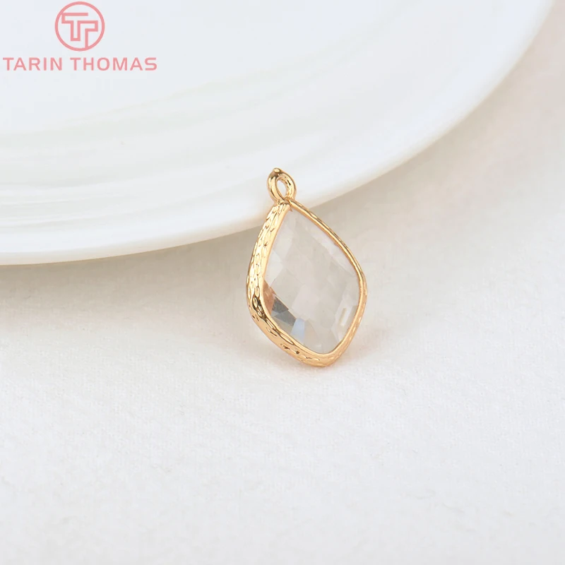 (1082)6PCS 24K Champagne Gold Color Brass with Glass Irregular Connector Charms High Quality Jewelry Making Findings Accessories