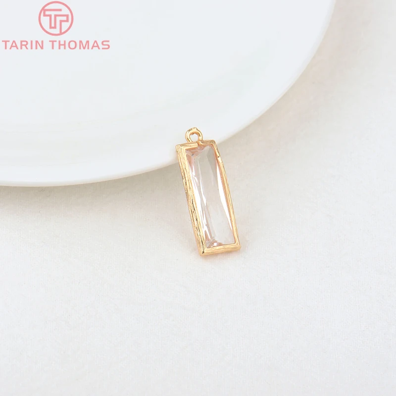 (1082)6PCS 24K Champagne Gold Color Brass with Glass Irregular Connector Charms High Quality Jewelry Making Findings Accessories