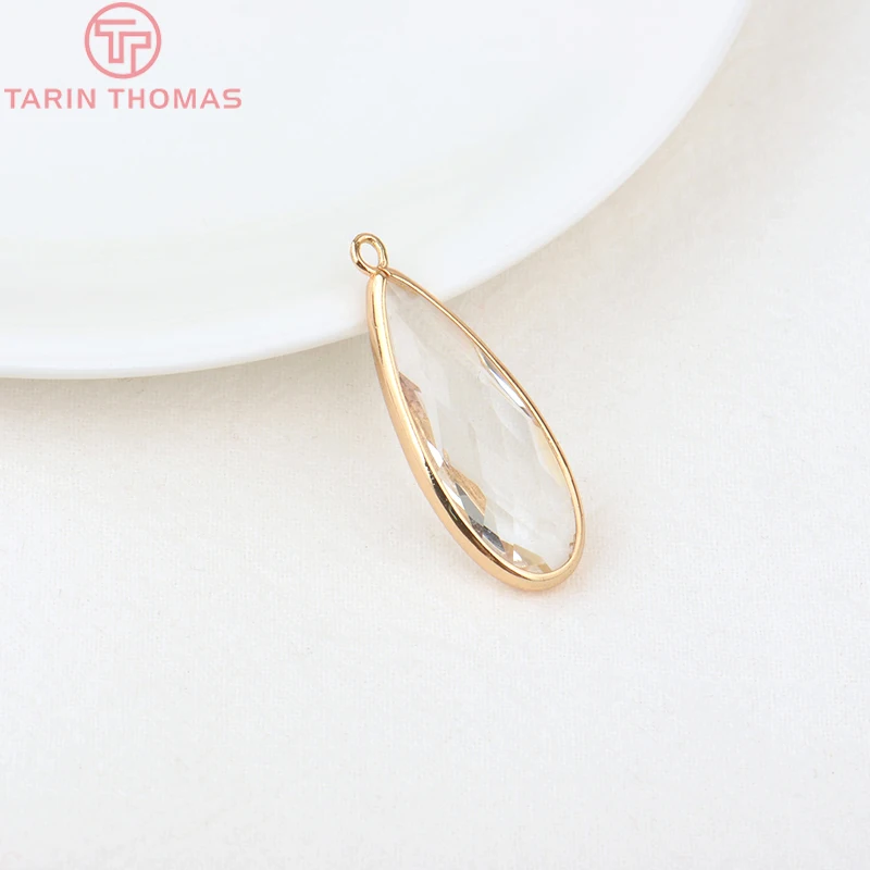 (1082)6PCS 24K Champagne Gold Color Brass with Glass Irregular Connector Charms High Quality Jewelry Making Findings Accessories