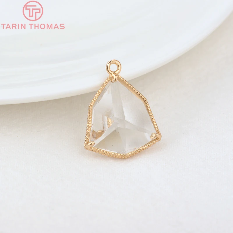 (1082)6PCS 24K Champagne Gold Color Brass with Glass Irregular Connector Charms High Quality Jewelry Making Findings Accessories