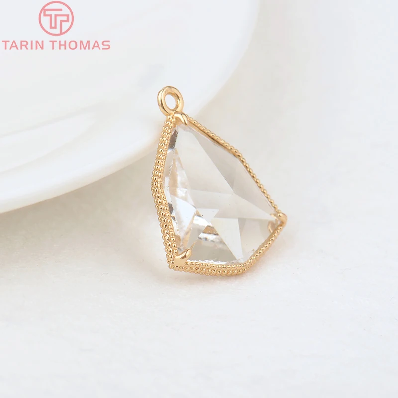 (1082)6PCS 24K Champagne Gold Color Brass with Glass Irregular Connector Charms High Quality Jewelry Making Findings Accessories