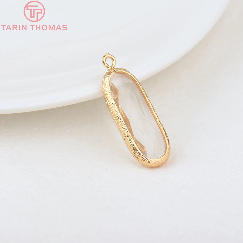 (1082)6PCS 24K Champagne Gold Color Brass with Glass Irregular Connector Charms High Quality Jewelry Making Findings Accessories