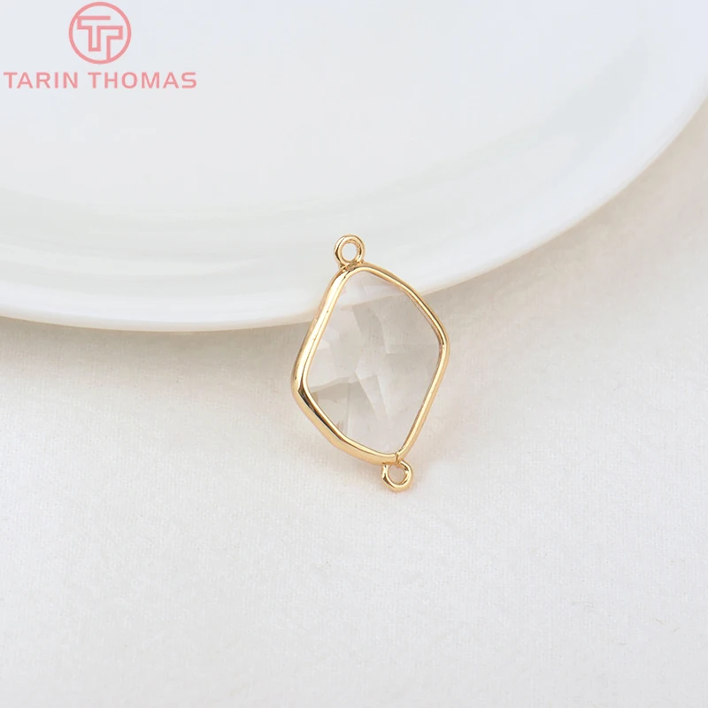 (1082)6PCS 24K Champagne Gold Color Brass with Glass Irregular Connector Charms High Quality Jewelry Making Findings Accessories