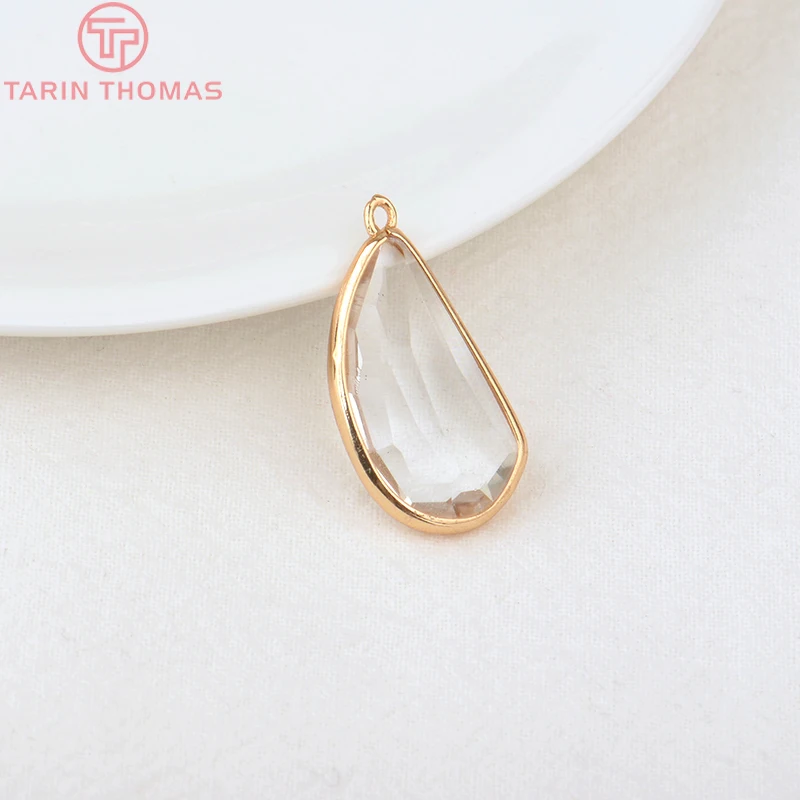 (1082)6PCS 24K Champagne Gold Color Brass with Glass Irregular Connector Charms High Quality Jewelry Making Findings Accessories