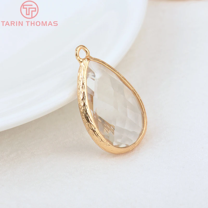 (1082)6PCS 24K Champagne Gold Color Brass with Glass Irregular Connector Charms High Quality Jewelry Making Findings Accessories