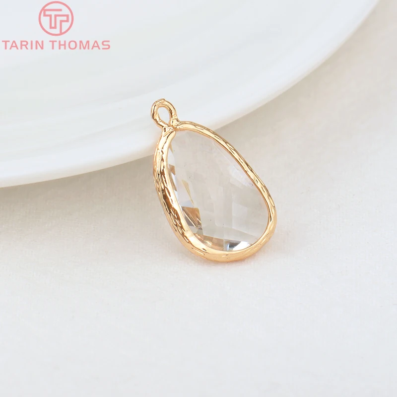 (1082)6PCS 24K Champagne Gold Color Brass with Glass Irregular Connector Charms High Quality Jewelry Making Findings Accessories