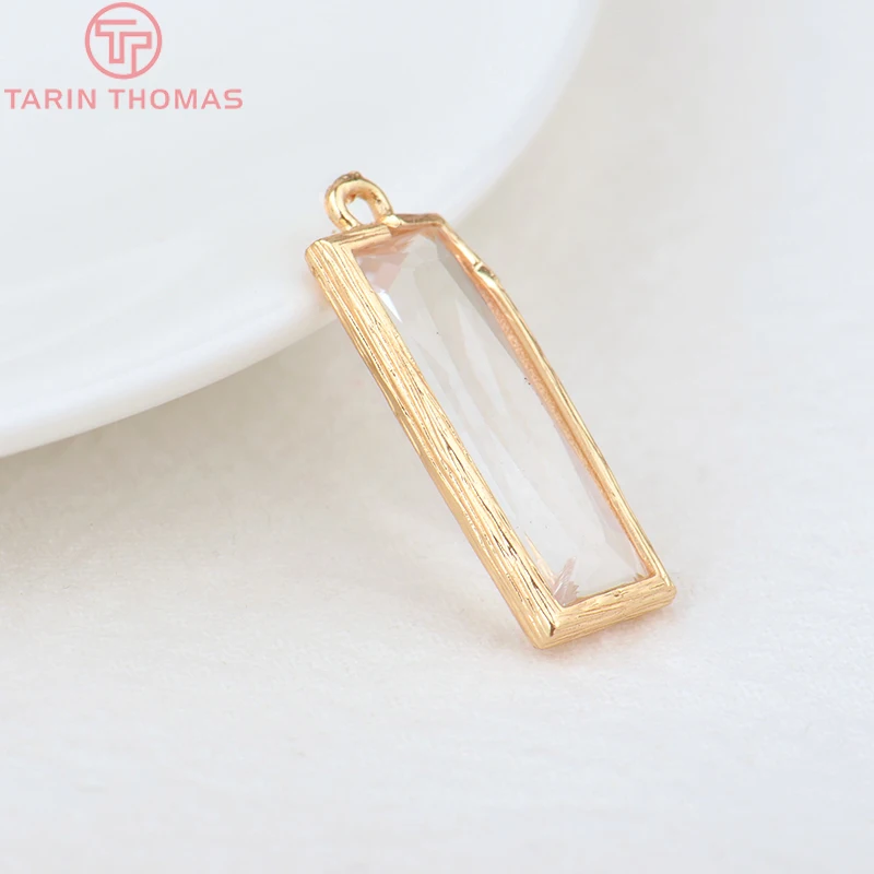 (1082)6PCS 24K Champagne Gold Color Brass with Glass Irregular Connector Charms High Quality Jewelry Making Findings Accessories