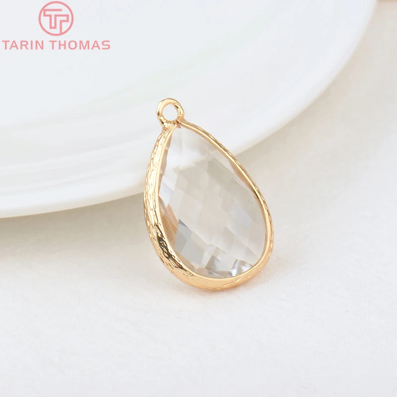 (1082)6PCS 24K Champagne Gold Color Brass with Glass Irregular Connector Charms High Quality Jewelry Making Findings Accessories
