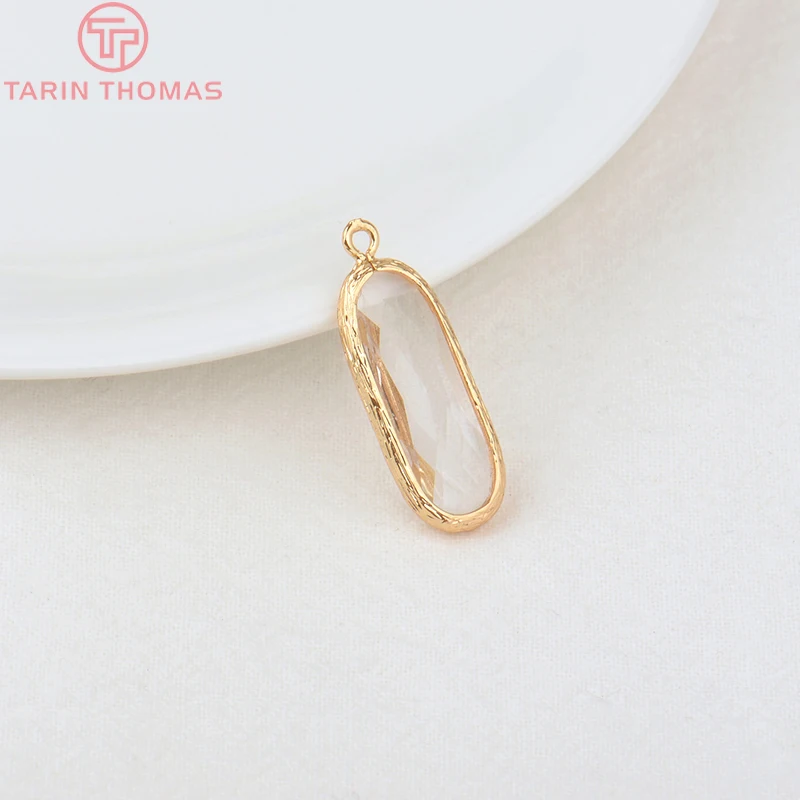 (1082)6PCS 24K Champagne Gold Color Brass with Glass Irregular Connector Charms High Quality Jewelry Making Findings Accessories
