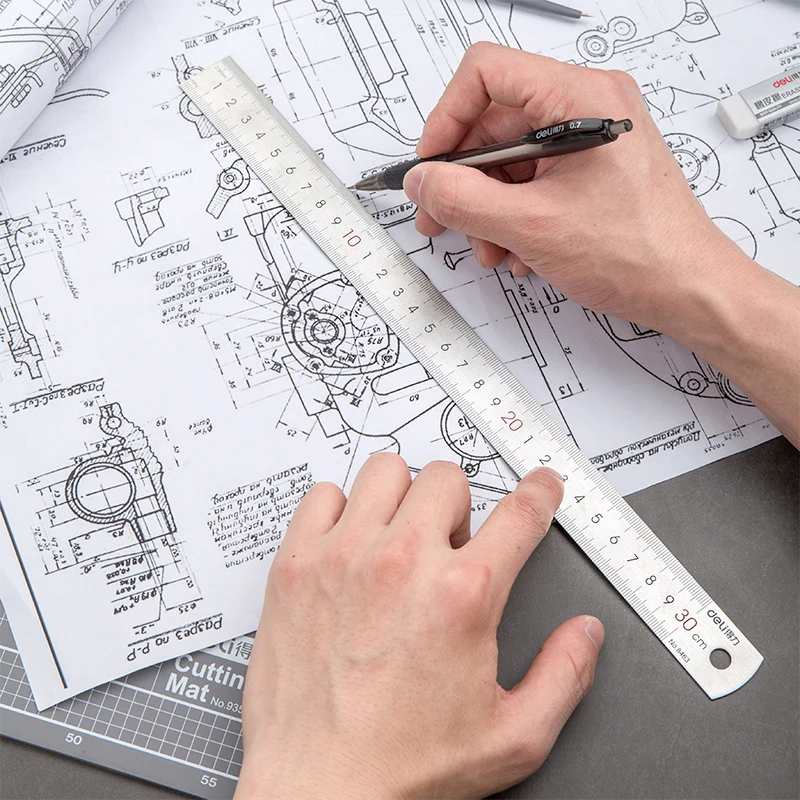 Deli Steel Metal Ruler Silver 15/20/30cm Stainless Steel Straight Rulers Functional Mapping Tool School Office Drawing Supplies