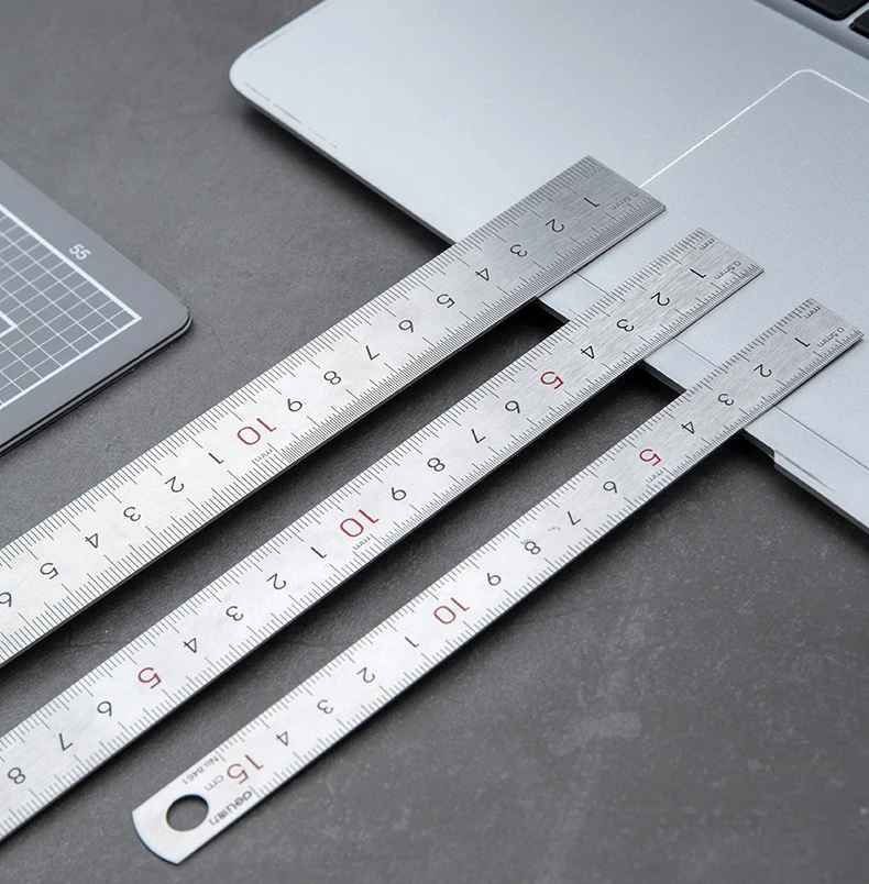 Deli Steel Metal Ruler Silver 15/20/30cm Stainless Steel Straight Rulers Functional Mapping Tool School Office Drawing Supplies