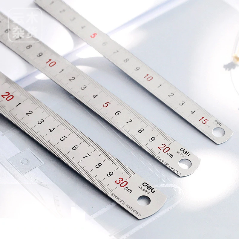 Deli Steel Metal Ruler Silver 15/20/30cm Stainless Steel Straight Rulers Functional Mapping Tool School Office Drawing Supplies