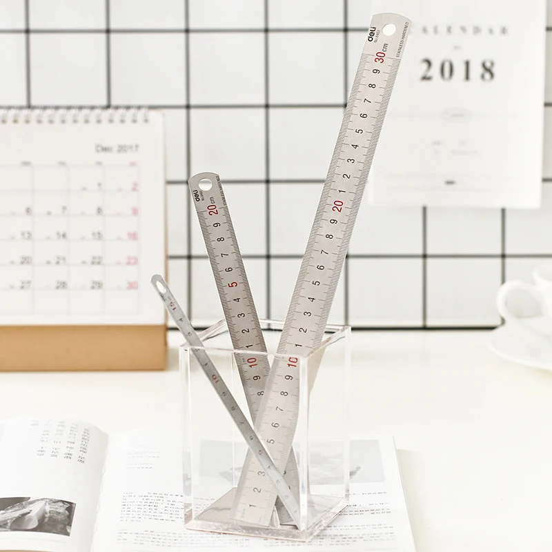 Deli Steel Metal Ruler Silver 15/20/30cm Stainless Steel Straight Rulers Functional Mapping Tool School Office Drawing Supplies