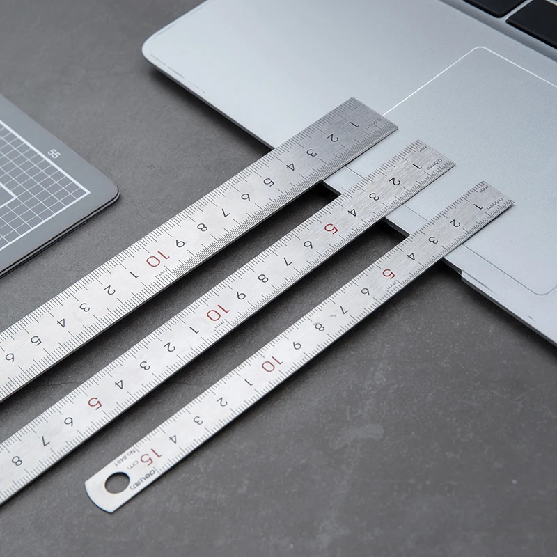 Deli Steel Metal Ruler Silver 15/20/30cm Stainless Steel Straight Rulers Functional Mapping Tool School Office Drawing Supplies