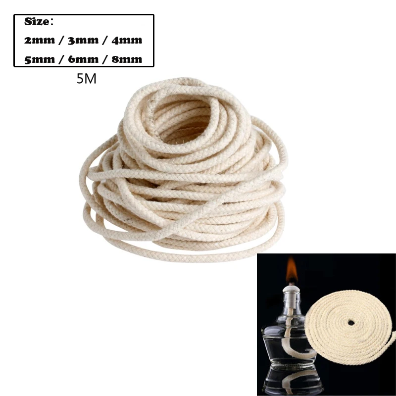 5M Round Cotton Wick for Alcohol Lamp, Torch, Oil Burner, Wine Bottle DIY – Candle & Lamp Fuel Accessory