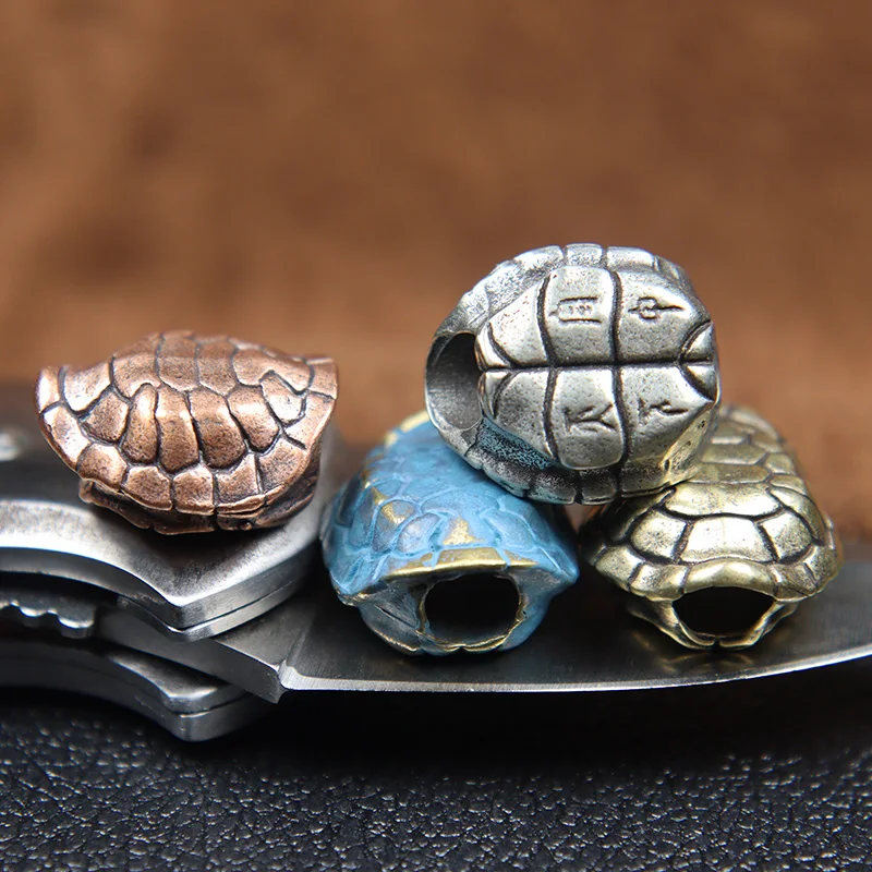 Copper Longevity Turtle Shell Lettering Knife Beads Woven Paracord Lanyard Pendant Jewelry Lucky DIY EDC Tool Charms Accessories