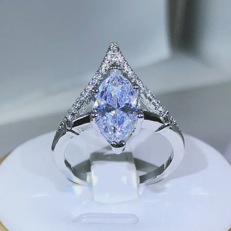 Newest Drop-shaped AAAAA White Zircon Ring S925 Silver Woman High Jewelry Wedding Party Birthday Gift