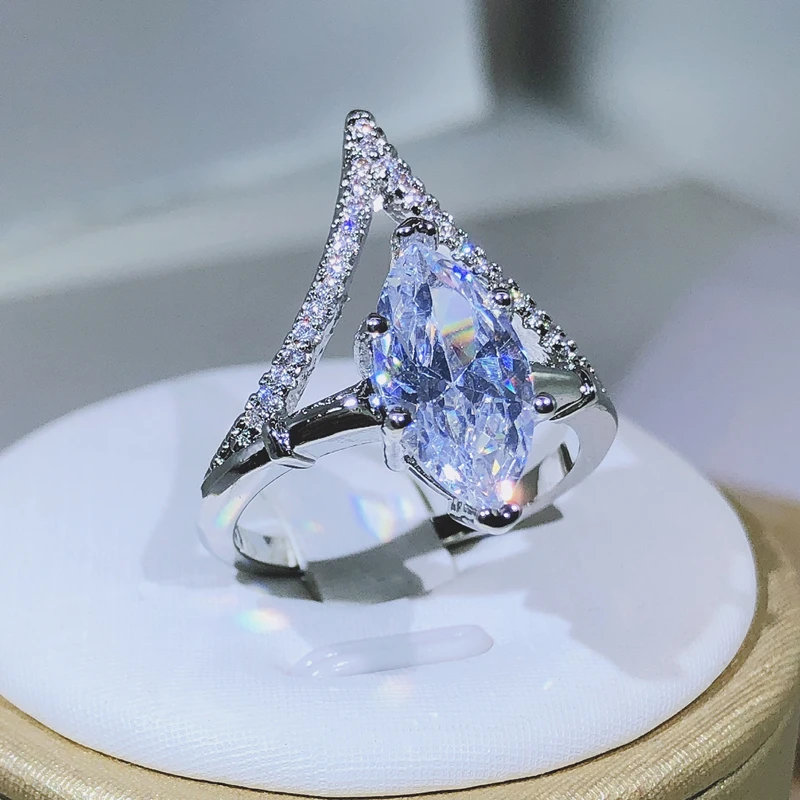Newest Drop-shaped AAAAA White Zircon Ring S925 Silver Woman High Jewelry Wedding Party Birthday Gift