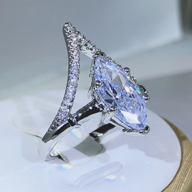 Newest Drop-shaped AAAAA White Zircon Ring S925 Silver Woman High Jewelry Wedding Party Birthday Gift