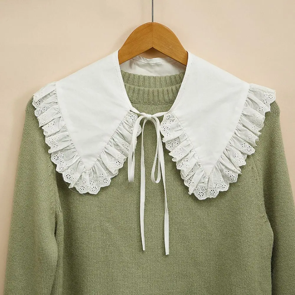 1PC Fashion Women Cotton Fake Collar Sweet Floral Lace Shawl Lapel Blouse Top Detachable Shirt False Tie Clothes Accessories