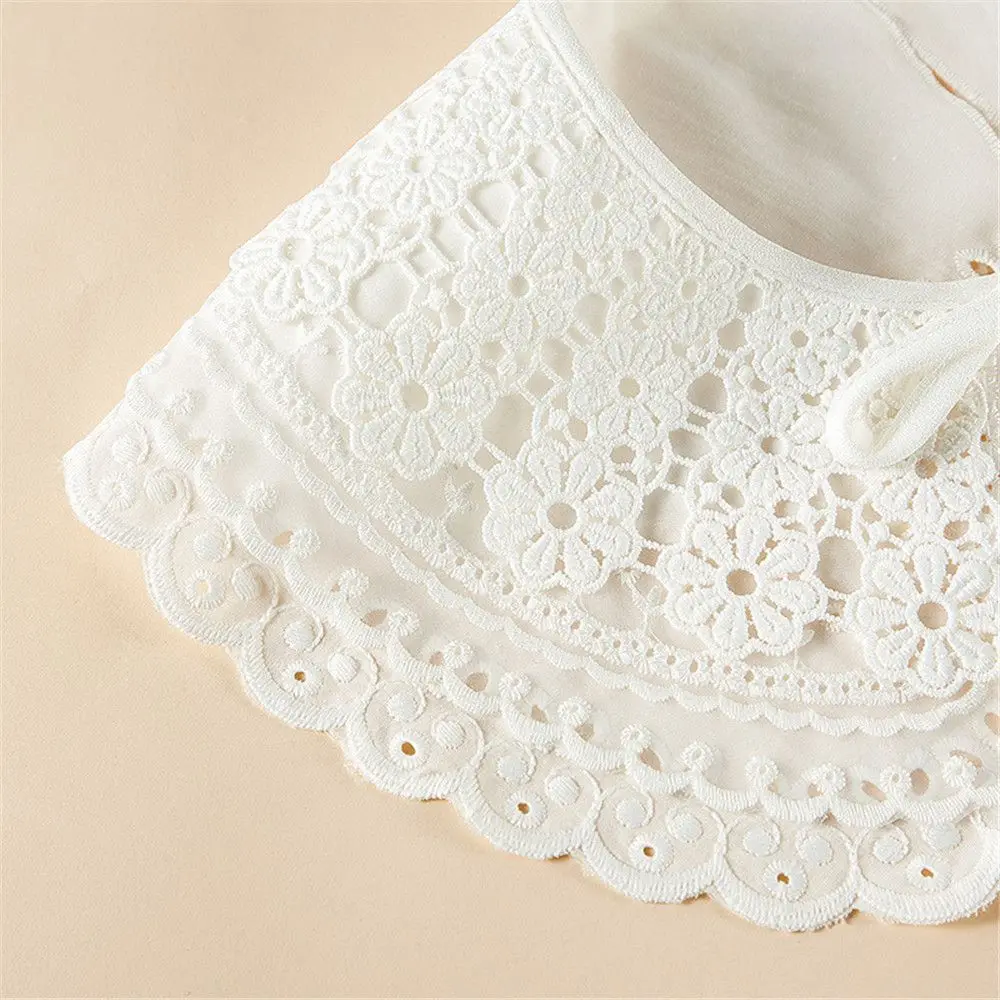 1PC Fashion Women Cotton Fake Collar Sweet Floral Lace Shawl Lapel Blouse Top Detachable Shirt False Tie Clothes Accessories