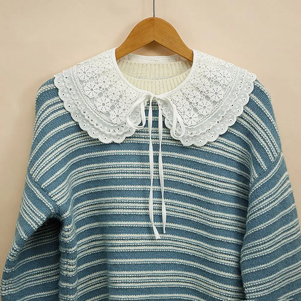 1PC Fashion Women Cotton Fake Collar Sweet Floral Lace Shawl Lapel Blouse Top Detachable Shirt False Tie Clothes Accessories