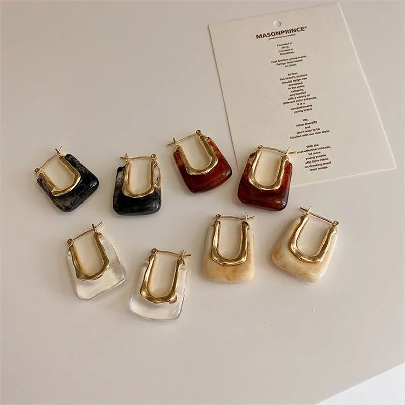 2021 New Trendy Transparent Resin Hoop Earrings for Women Girls Geometric Irregular Metal Acrylic Earrings Party Jewelry