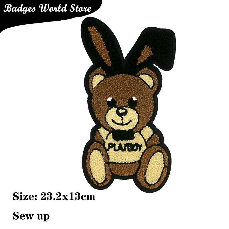 Cute Sailor Ear Hat Bear Chenille Icon Towel Embroidery Applique Patches For Clothing DIY Iron on Badges on the Backpack