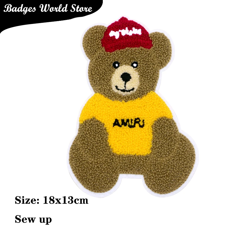 Cute Sailor Ear Hat Bear Chenille Icon Towel Embroidery Applique Patches For Clothing DIY Iron on Badges on the Backpack