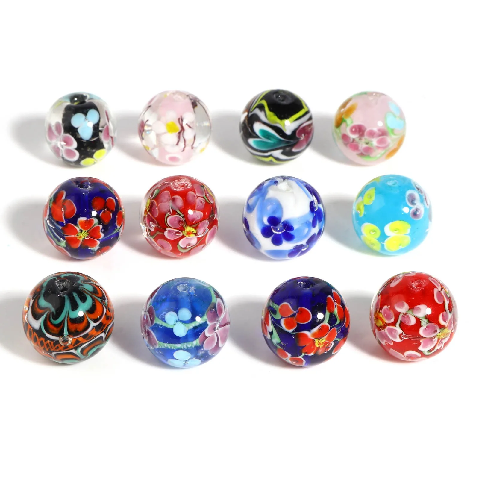 1PC 20mm Round Multicolor Glass Beads Style Flower Lampwork Beads For Women DIY Making Bracelets Vintage Party Jewelry Gifts